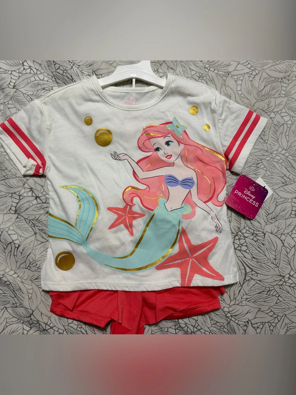 Kids Disney Ariel Mermaid Graphic Tee - White & Coral Pants